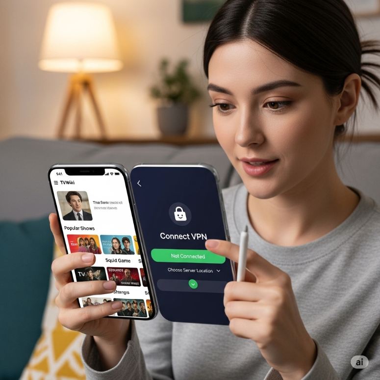 초보자가 티비위키를 모바일로 시청하며 VPN 설정을 하는 장면