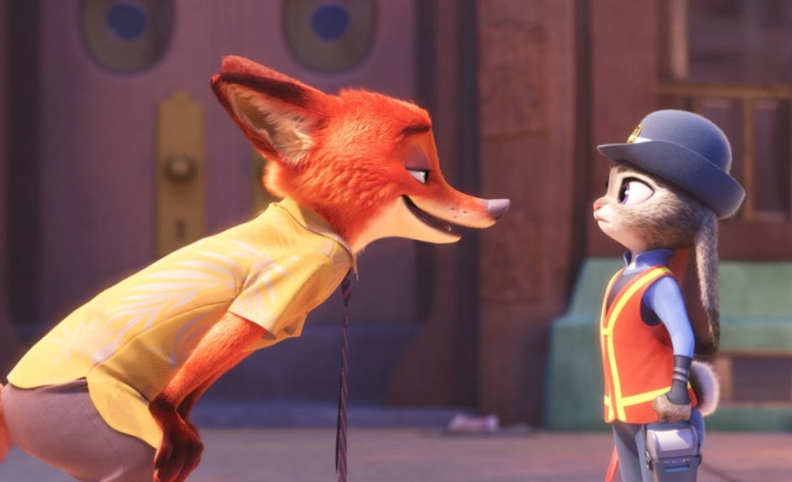 애니메이션 **'주토피아 2(Zootopia 2)'**의 주인공인 닉 와일드와 주디 홉스가 서로를 마주 보고 있는 다정한 장면을 담고 있습니다.