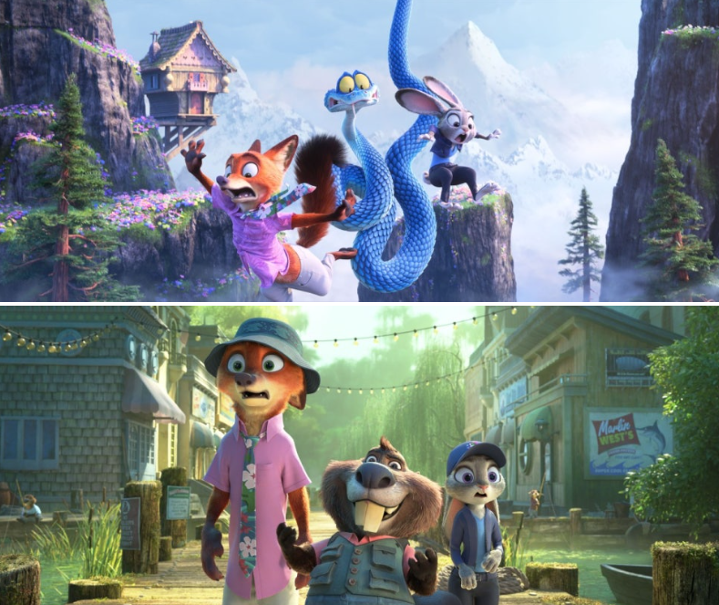 애니메이션 **'주토피아 2(Zootopia 2)'**에서 닉과 주디가 새로운 장소와 캐릭터를 마주하며 겪는 모험의 순간들을 보여줍니다.